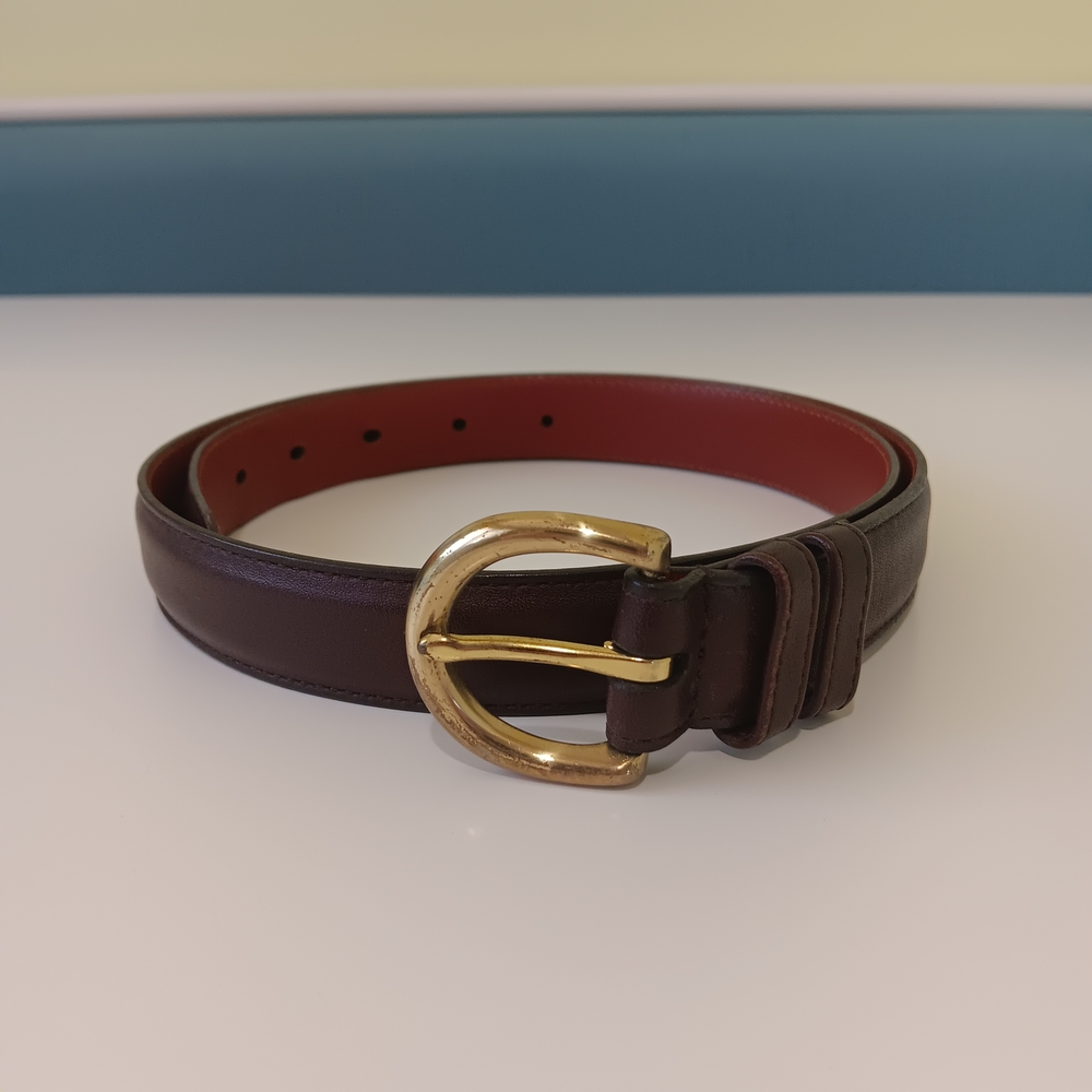 Vintage Coach Belt Womens Medium Mahogany Leather Brass Buckle Designer 8400 B1